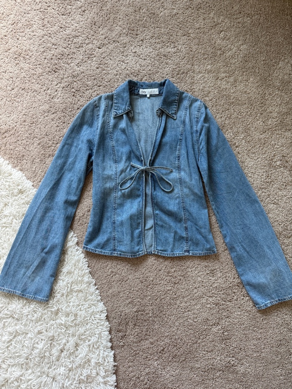 Zara Light Blue Denim Tie-Front Jacket